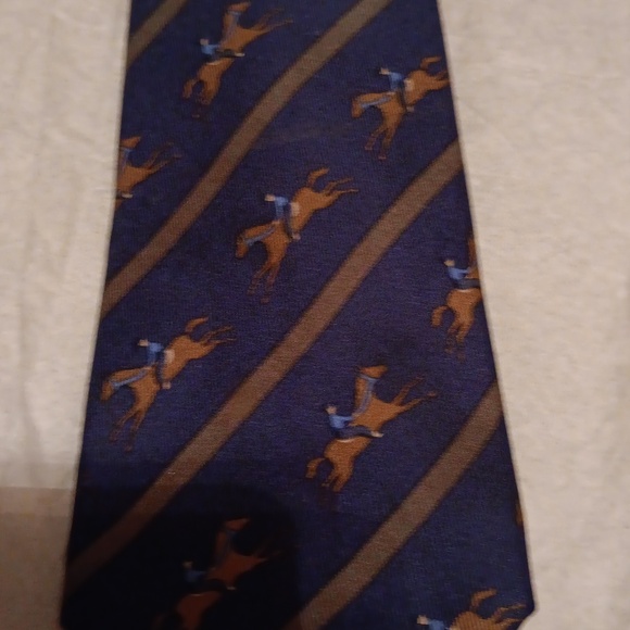 COPY - VINTAGE HERMES BLUE, GREEN & BROWN HORSE RACING SILK TIE Ties